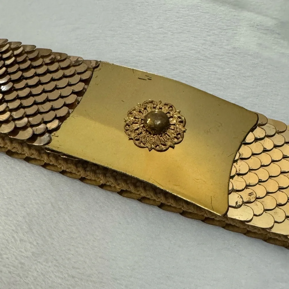 Vintage Gold Fish Scale 70’s Stretch Belt 80’s Kitsch Fun Glamorous - Picture 3 of 12